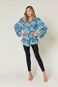 Double Take Full Size Printed Balloon Sleeve Blouse - Hovatok