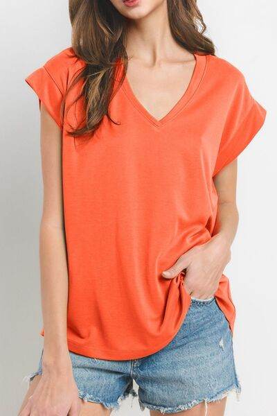 Ces Femme Modal V-Neck Cap Sleeve T-Shirt - Hovatok