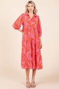 Mittoshop Tiered Printed Collared Neck Midi Dress - Hovatok