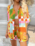 Devine Printed Collared Neck Half Sleeve Top and Shorts Set - Hovatok
