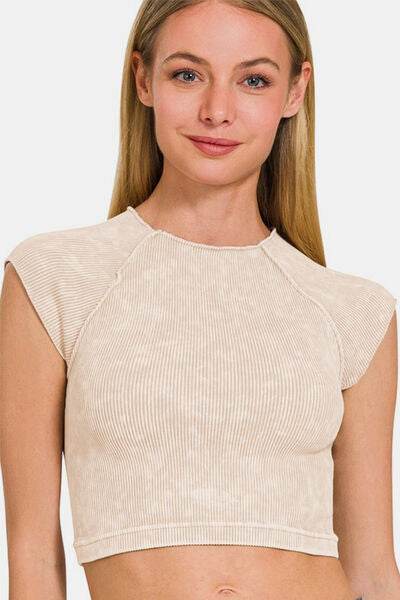 Zenana Ribbed Round Neck Cropped Top - Hovatok