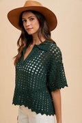Annie Wear Openwork Johnny Collar Knit Cover Up - Hovatok