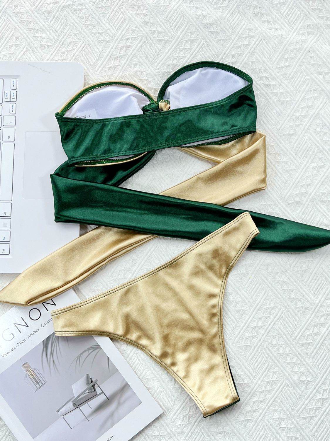 Two-Tone Ring Detail Tied Bikini Set - Hovatok