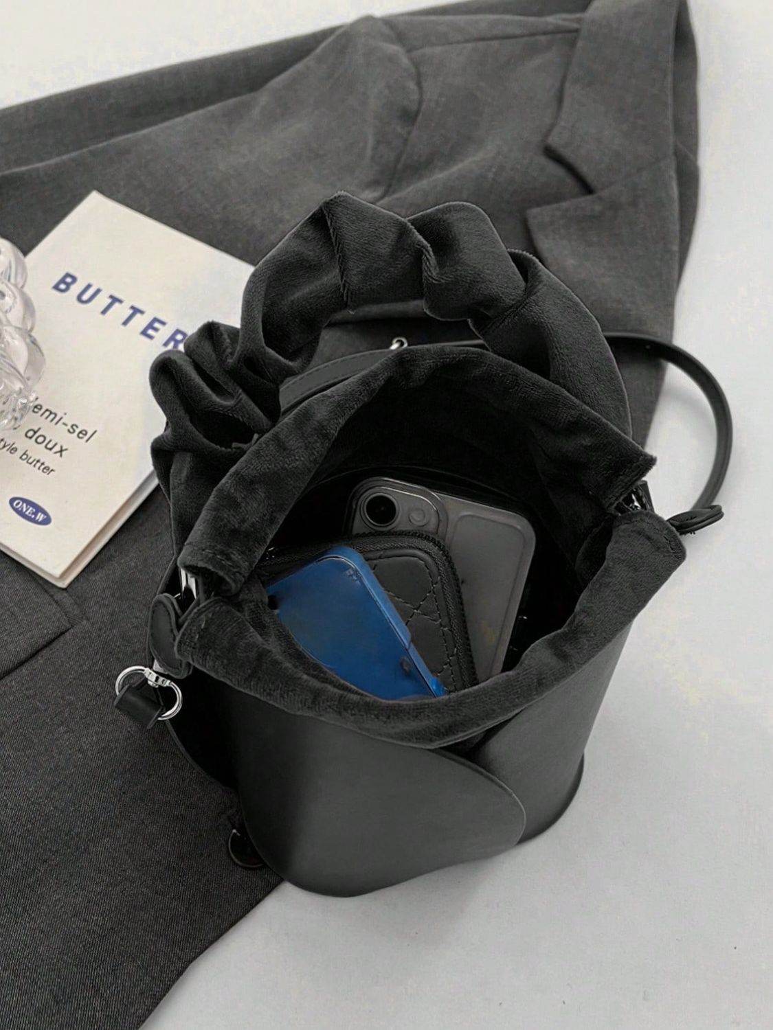 PU Leather Drawstring Bucket Bag - Hovatok