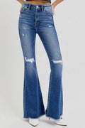 RISEN Full Size High Rise Distressed Raw Hem Flare Jeans - Hovatok