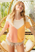 BiBi Round Neck Color Block Short Sleeve T-Shirt - Hovatok