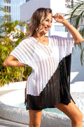 Angel Wings Slit Color Block V-Neck Cover Up - Hovatok