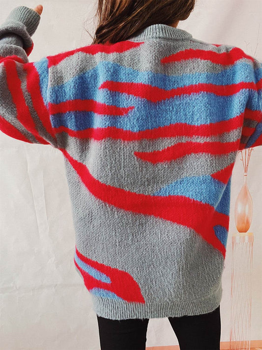 Color Block Round Neck Sweater - Hovatok