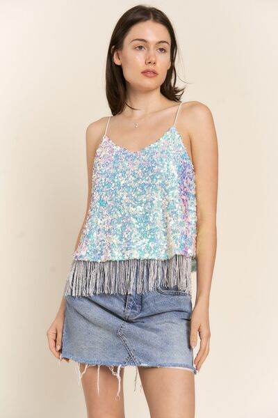 J.NNA Sequin Tassel Hem Flowy Cami - Hovatok