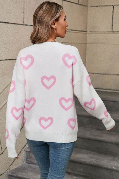 Angel Wings Heart Round Neck Dropped Shoulder Long Sleeve Sweater - Hovatok
