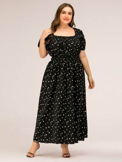 Plus Size Polka Dot Square Neck Dress - Hovatok