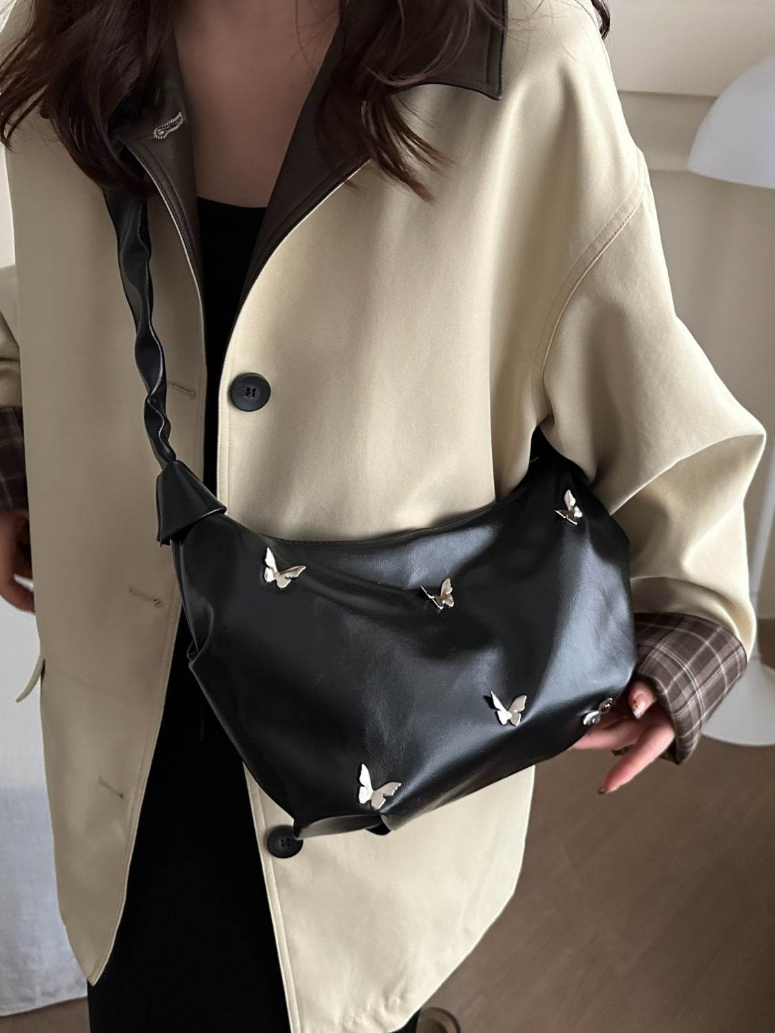 Butterfly Ruched Strap Shoulder Bag - Hovatok