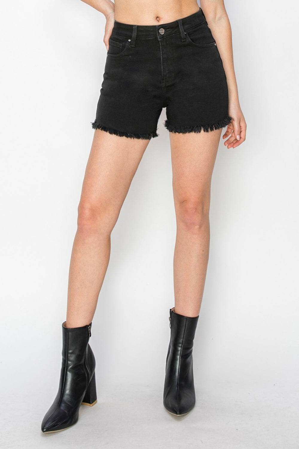 RISEN Full Size High Waist Raw Hem Denim Shorts - Hovatok