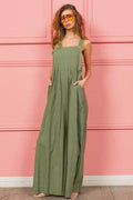 BiBi Ruched Wide Leg Overalls with Pockets - Hovatok