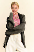Davi & Dani Shawl Collar Ribbed Detail Button Up Cardigan - Hovatok