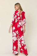 Double Take Full Size Printed Tie Back Wide Leg Jumpsuit - Hovatok