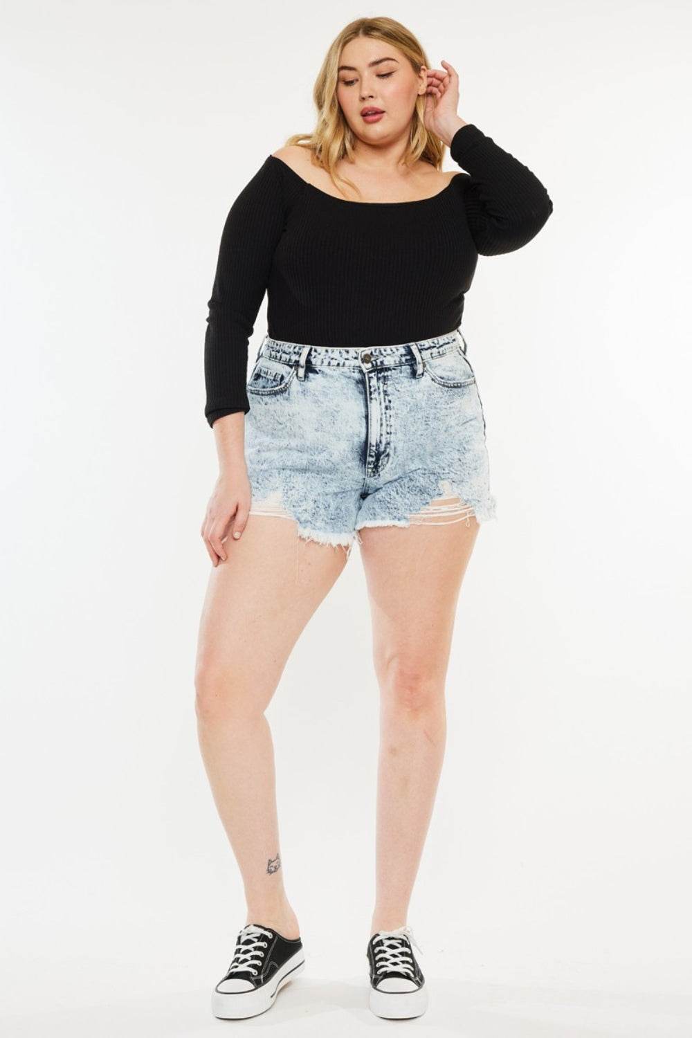 Kancan Full Size Distressed High Waist Denim Shorts - Hovatok