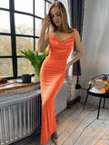 Backless Cowl Neck Sleeveless Cami Dress - Hovatok