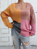 Color Block Decorative Button Long Sleeve Sweater - Hovatok
