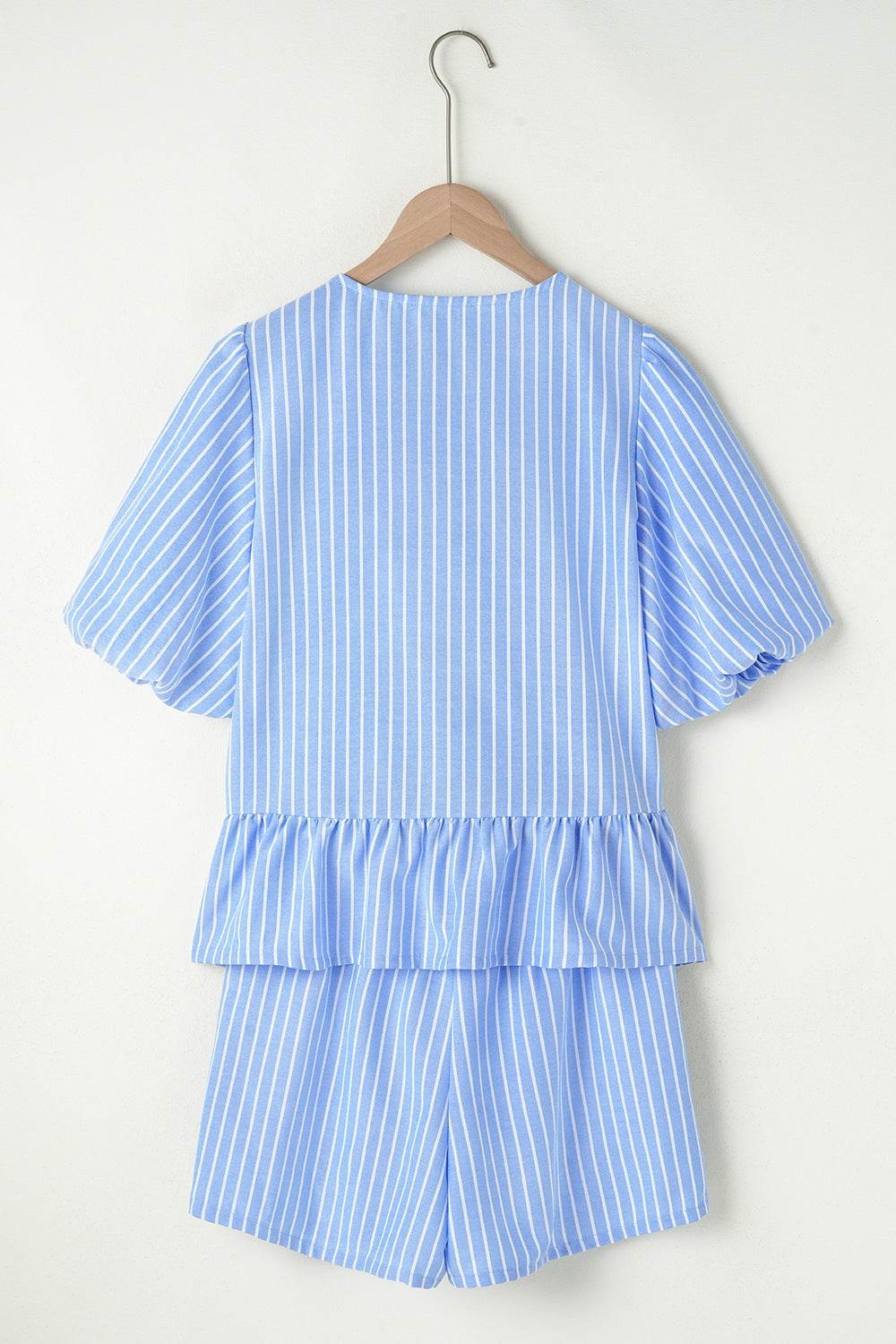 Striped Bowknot Detail Puff Sleeve Top and Shorts Set - Hovatok