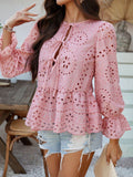 Devine Tie Front Flounce Sleeve Peplum Blouse - Hovatok