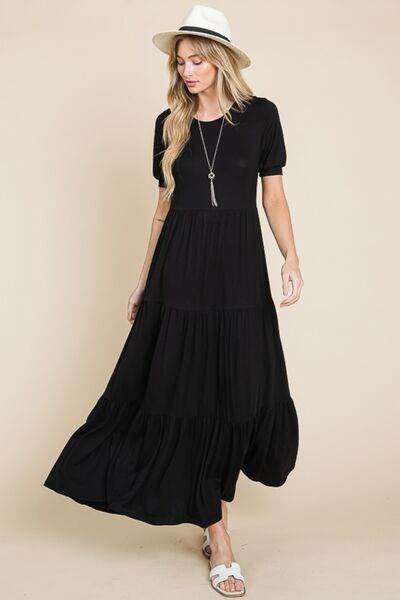 BOMBOM Short Sleeve Tiered Maxi Dress - Hovatok