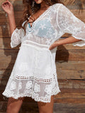 Lace Detail Plunge Cover-Up Dress - Hovatok