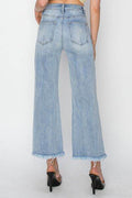 RISEN High Rise Crop Wide Fray Hem Jeans - Hovatok