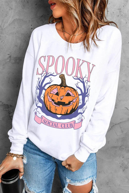 Jack-O'-Lantern Round Neck Long Sleeve Sweatshirt - Hovatok