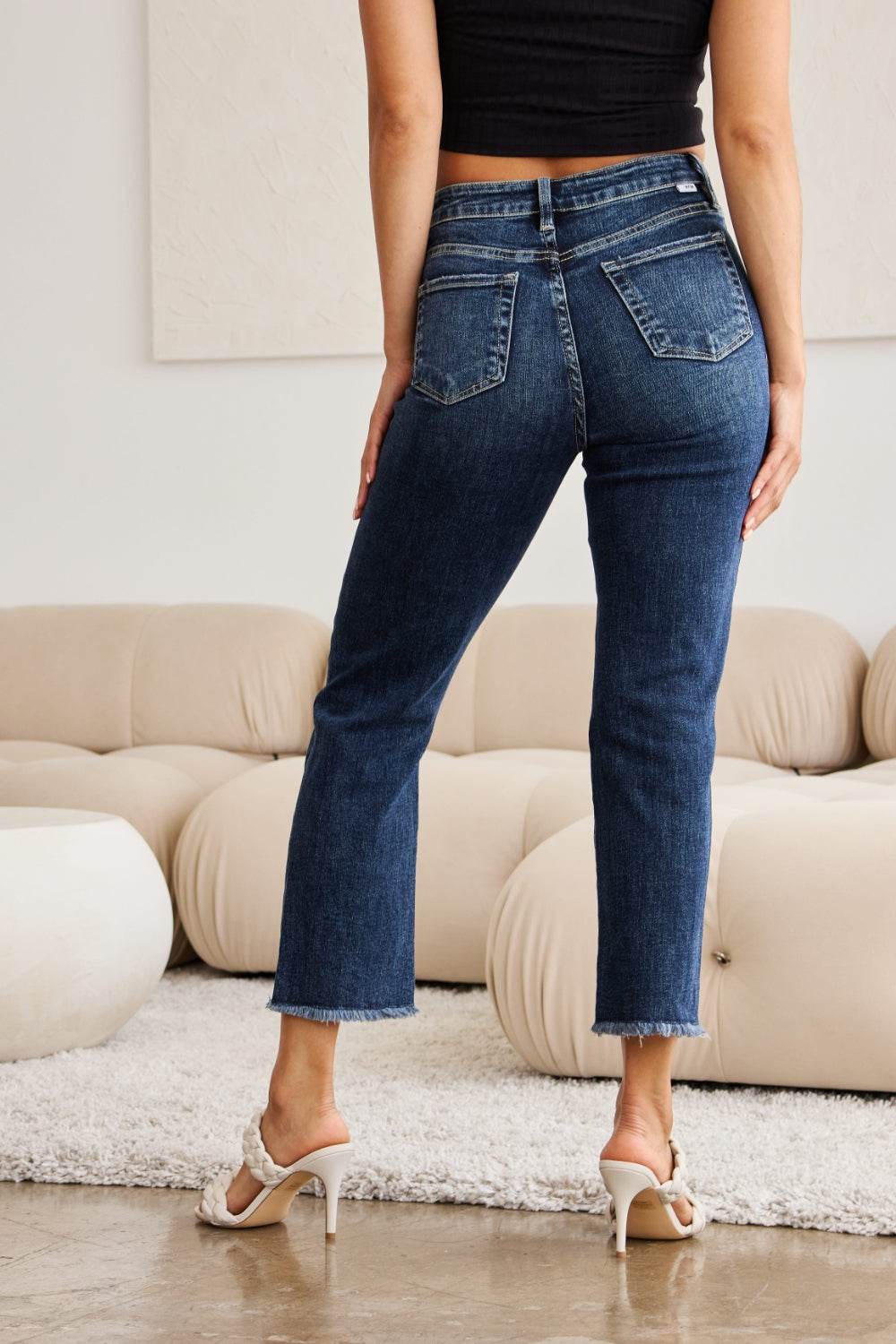 RFM Crop Dylan Full Size Tummy Control Distressed High Waist Raw Hem Jeans - Hovatok