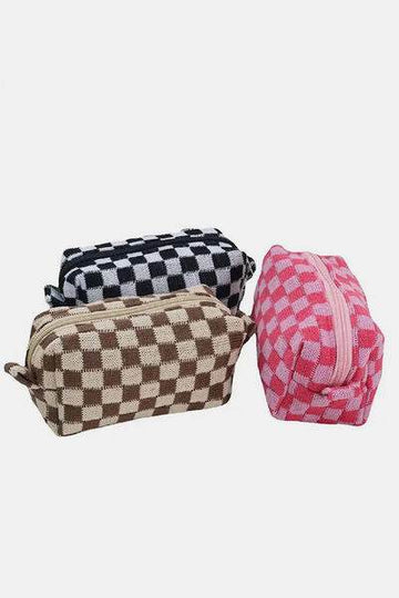 Zenana Checkered Pattern Knitted Cosmetic Pouch - Hovatok