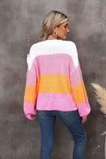 Angel Wings Color Block Round Neck Dropped Shoulder Sweater - Hovatok