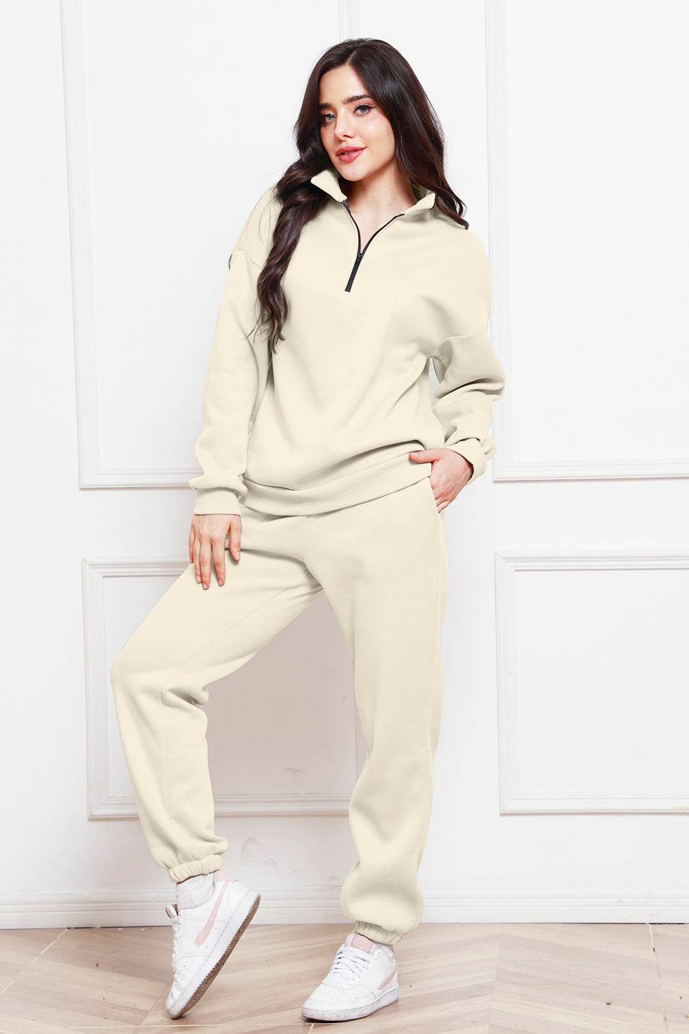 Half Zip Long Sleeve Sweatshirt and Pants Set - Hovatok
