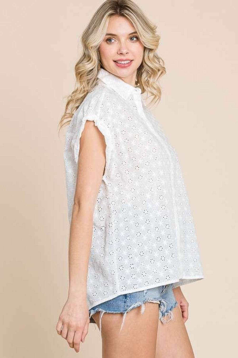 Culture Code Eyelet Crisscross Back Button Up Shirt - Hovatok