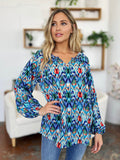 Double Take Full Size Printed Balloon Sleeve Blouse - Hovatok