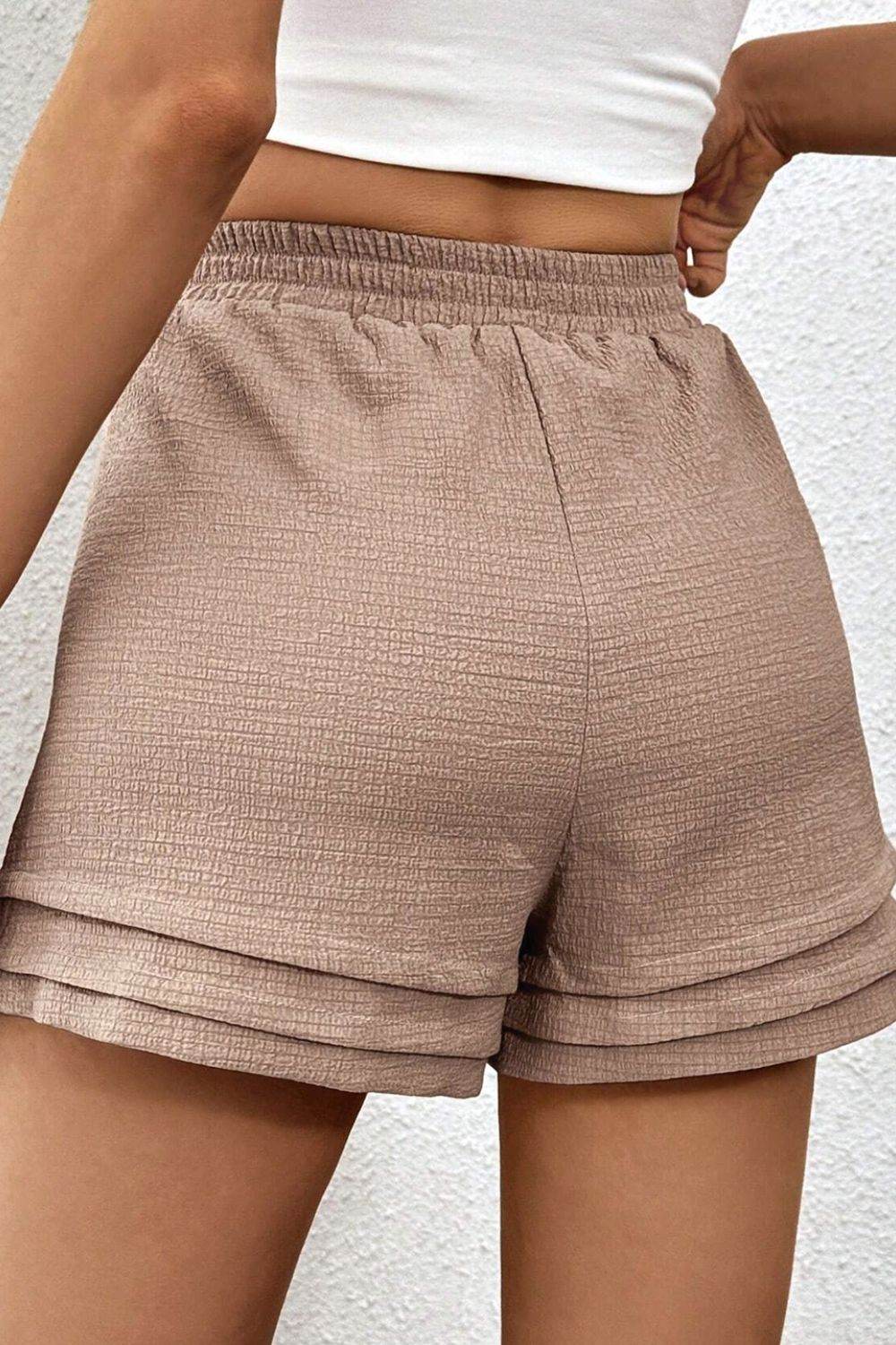 Textured Tiered Edge High Waist Shorts - Hovatok