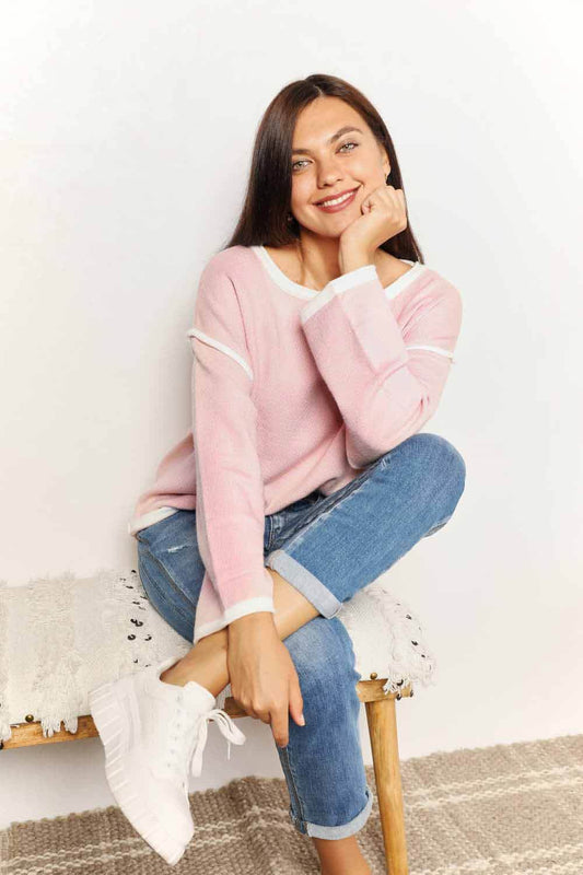 Angel Wings Contrast Detail Dropped Shoulder Knit Top - Hovatok