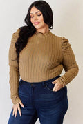Basic Bae Full Size Ribbed Mock Neck Puff Sleeve T-Shirt - Hovatok