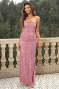 Sequin Backless Split Maxi Dress - Hovatok