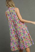 Umgee Full Size High-Low Hem Floral Sleeveless Tiered Dress Plus Size - Hovatok
