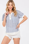 Ces Femme Knit Striped Contrast Short Sleeve Top - Hovatok