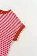 Contrast Striped Round Neck Short Sleeve T-Shirt - Hovatok