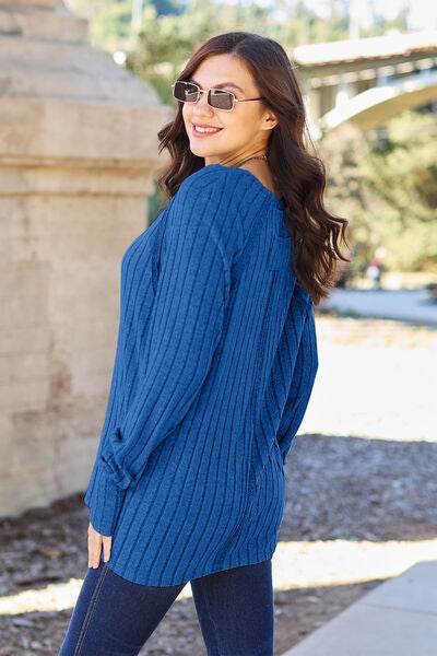Basic Bae Full Size Ribbed Round Neck Long Sleeve Knit Top - Hovatok
