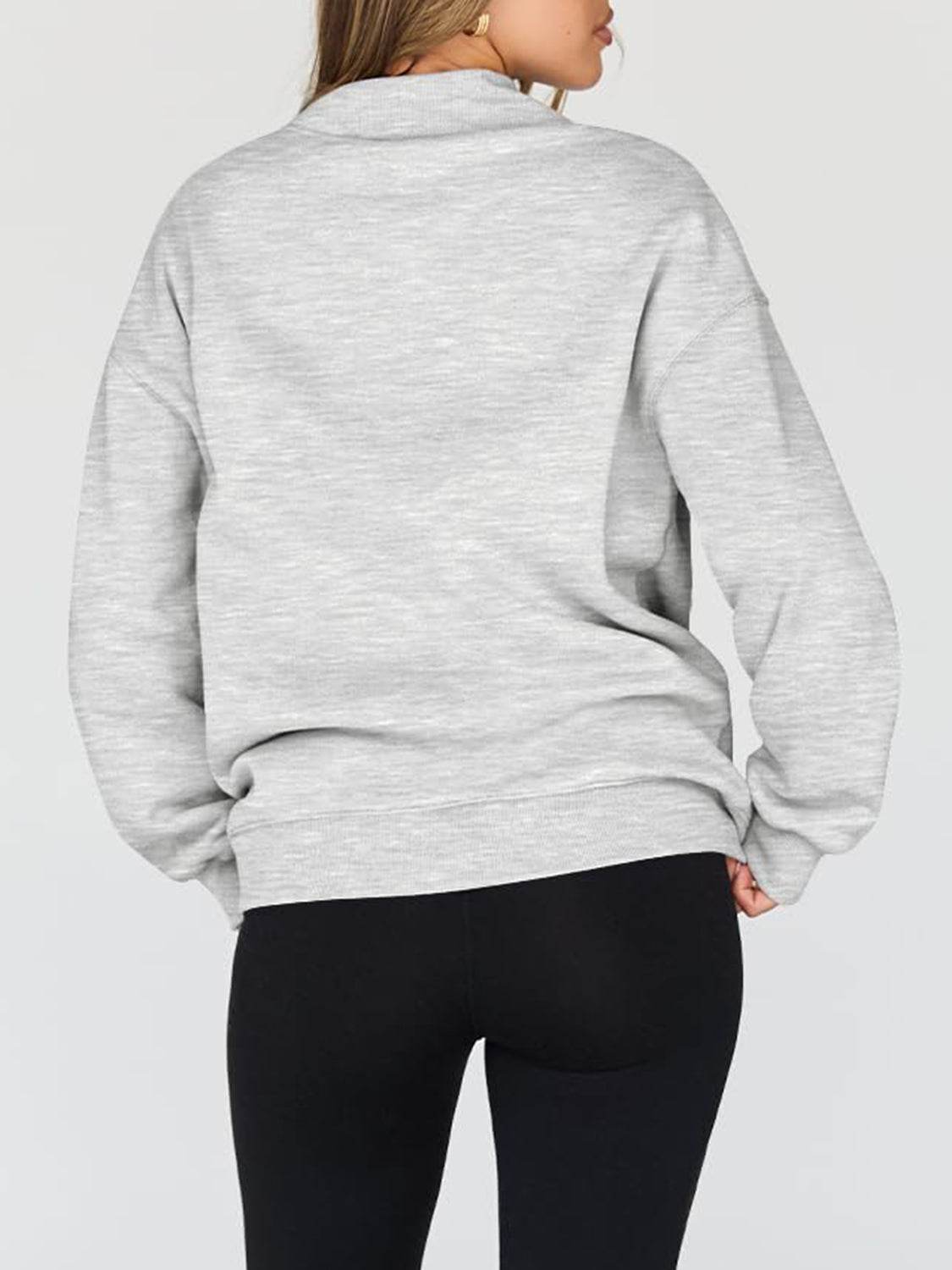 Mock Neck Drop Shoulder Long Sleeve Sweatshirt - Hovatok