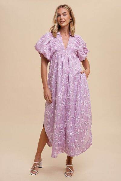Annie Wear Floral Smock Detail Puff Sleeve Dress - Hovatok