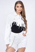 American Bazi Distressed Denim Jacket with Frayed Hem - Hovatok