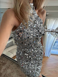 Devine Sequin Halter Neck Mini Dress - Hovatok