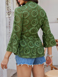 Devine Half Button Flounce Sleeve Peplum Blouse - Hovatok