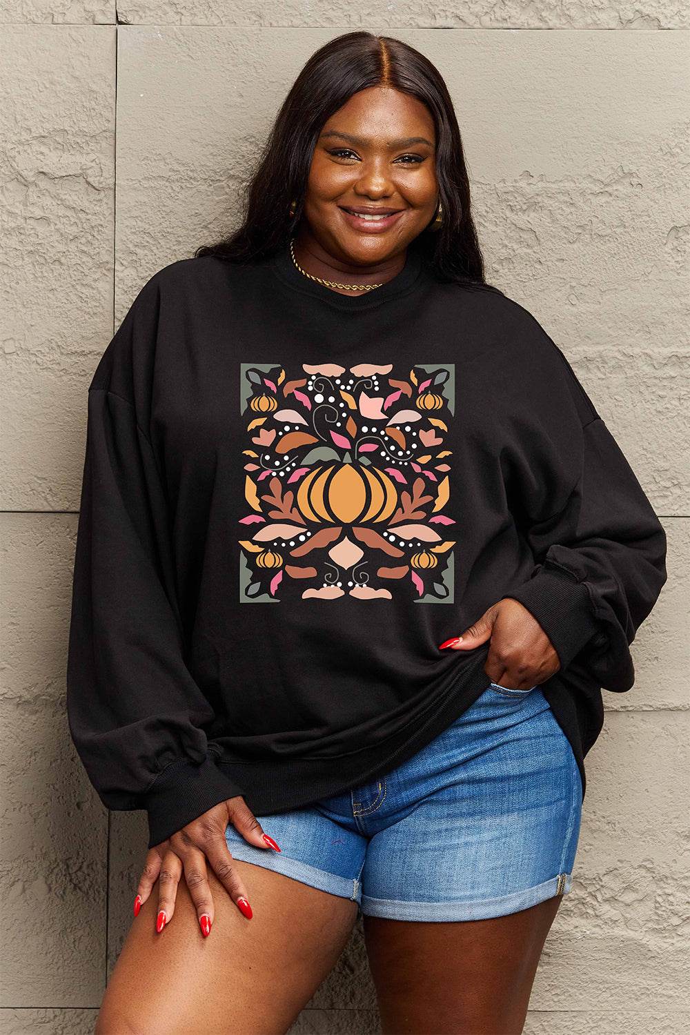 Simply Love Full Size Graphic Dropped Shoulder Sweatshirt - Hovatok