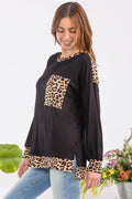 Celeste Full Size Leopard Round Neck Dropped Shoulder T-Shirt - Hovatok